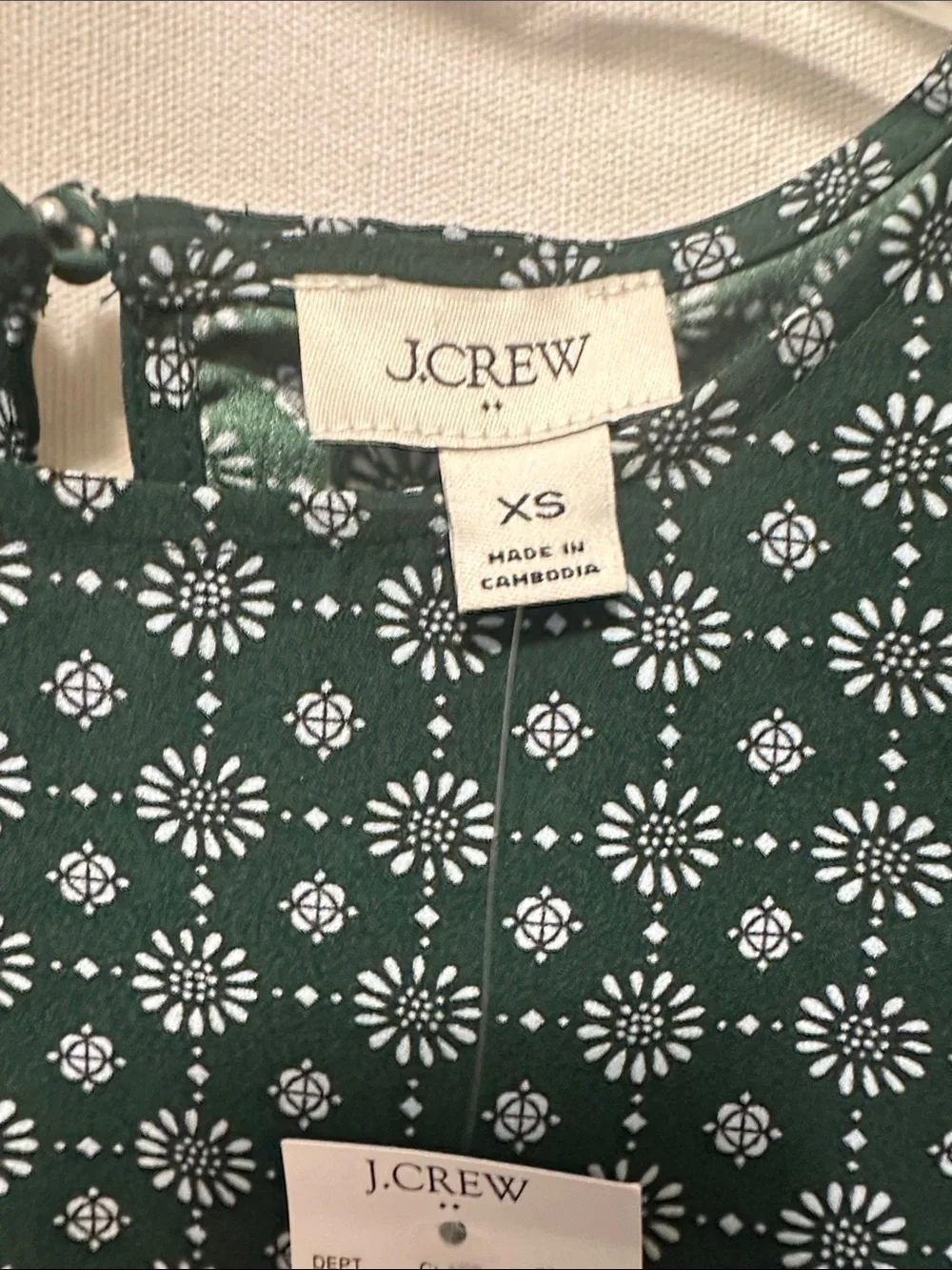 NWT J. Crew Dark Green Floral Short Sleeve Blouse